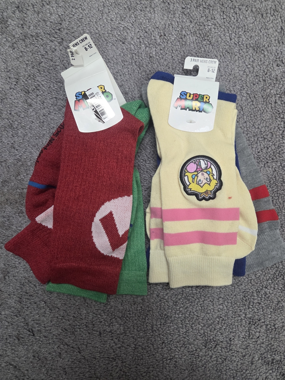 Nintendo Super Mario 5 Pairs Crew Socks 8-12 Size Cotton Multicolor